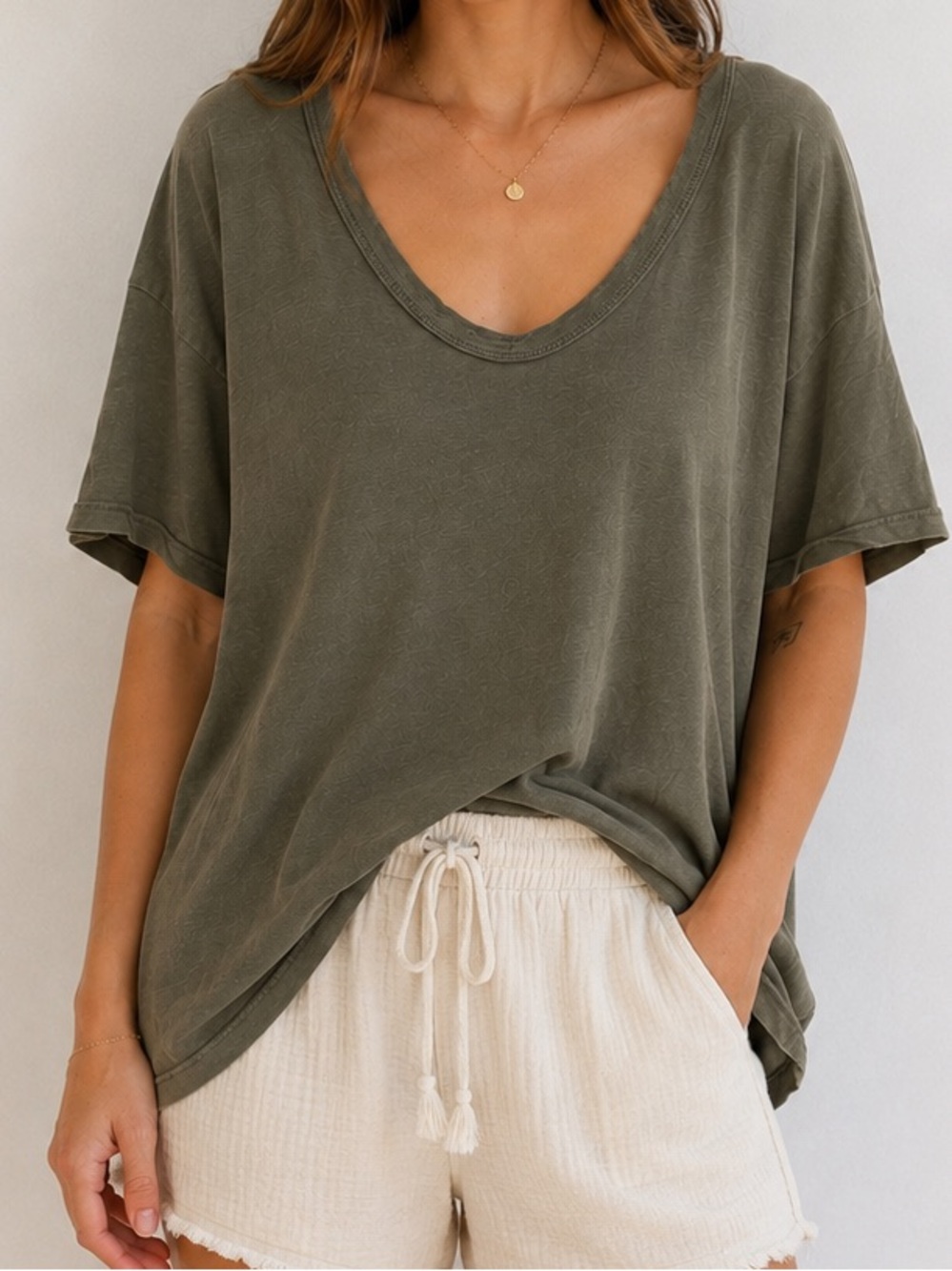 Aerie Army Green Oversized Scoop Neck Tee Medium